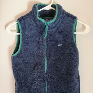 Vineyard Vines Kids Harbor Fleece Vest | Navy with Green Trim | Size S (8–10) |
